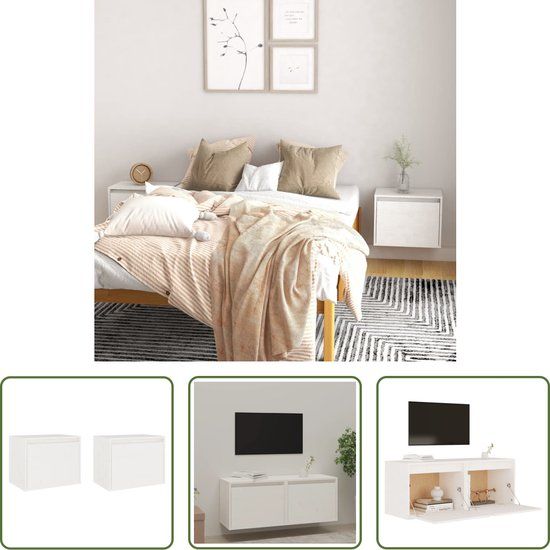 vidaXL Wandkasten - 2 stuks - 45x30x35 cm - Massief Grenenhout - Wit