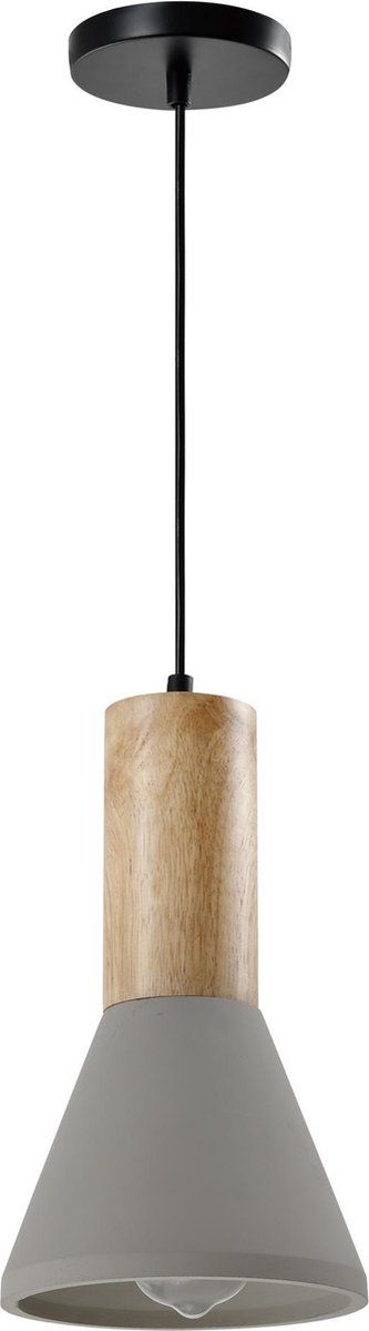 QUVIO Hanglamp landelijk - Grijs, Zwart & Lichtbruin - Beton & Hout - E27