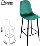 Urban Living - Barkrukken met zwart metalen frame - velvet Groen - Set van 4