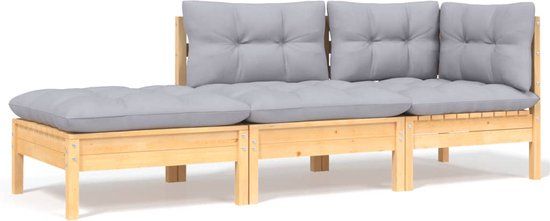 vidaXL Loungeset 3-delig met grijze kussens massief grenenhout