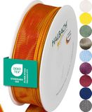 Halbach Seidenbänder Premium cadeaulint met draadrand, breedte 25 mm, lengte 25 m, Öko-Tex 100 gecertificeerd lint, taftlint made in Germany, kleur: donkeroranje