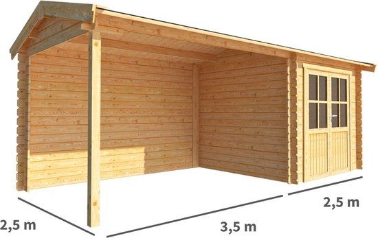 Merkloos Blokhut met overkapping Fenna 600 cm bij 250 cm diep Zadeldak bruin