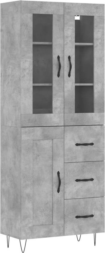 vidaXL Hoge kast 69,5x34x180 cm bewerkt hout betongrijs