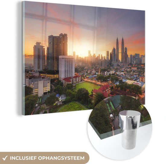 MuchoWow® Glass Painting 150x100 cm - Acrylic Glass Painting - Skyline Kuala Lumpur, Malaysia - Photo on Glass - Paintings