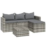 vidaXL 3-delige Loungeset met kussens, poly rattan, grijs