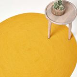 Homescapes Handgeweven gevlochten vloerkleed in mosterdgeel, 120 cm rond