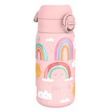 ION8 Lichtgewicht Stalen Kinderwaterfles, 400 ml/13 oz, Zonder Isolatie, Lekvrij, Makkelijk te Openen, Veilige Vergrendeling, Vaatwasserbestendig, Flipdop, Draaggreep, Duurzaam, Regenbogen
