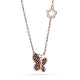 Orphelia ZK-7262 - Rosegold Plated 925 Sterling Silver Necklace with Butterfly & Flower Pendant, Black & White Zirconia, 42 cm
