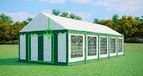 Paroi d'extrémité avec entrée étroite pour tente de réception, largeur 4 m – PVC, hauteur 2 m, entrée zippée - Vert-blanc