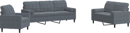 vidaXL 3-delige Loungeset met kussens en bolsters fluweel donkergrijs