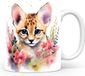 Serval Cat Coffee Mug - White Glass - 0.33L - Dishwasher & Microwave Safe