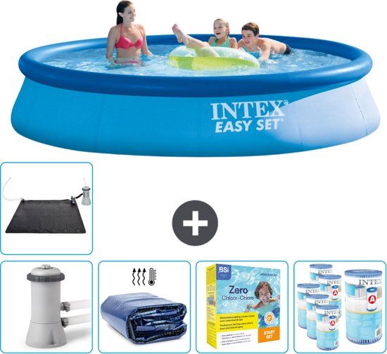 Intex Easy Set Zwembad - 396 x 84 cm - Blauw - Inclusief Pomp, Solarzeil & Onderhoudspakket