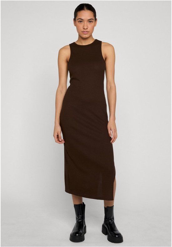 Urban Classics Ladies Long Racerback Rib Dress Dames Maxi-jurk - bruin - XL