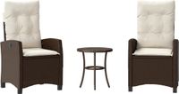 vidaXL 3-delige bistroset met kussens, bruin, polyrotan
