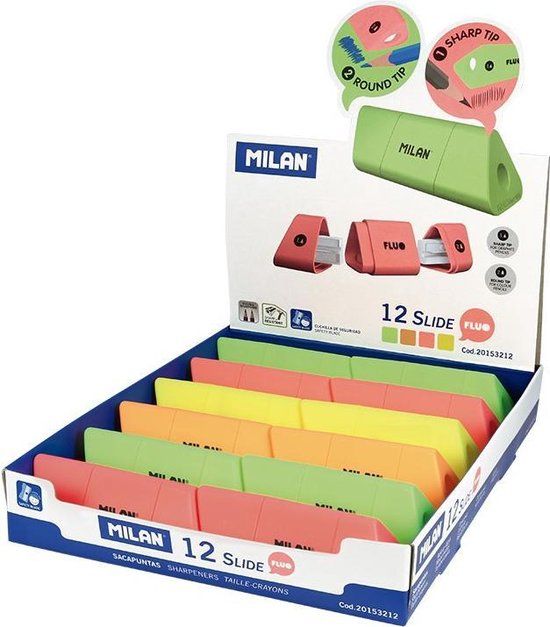 Milan Fluo Slide Puntenslijpers - Groen/Oranje/Geel/Roze - 2 gaten - Met opvangbak
