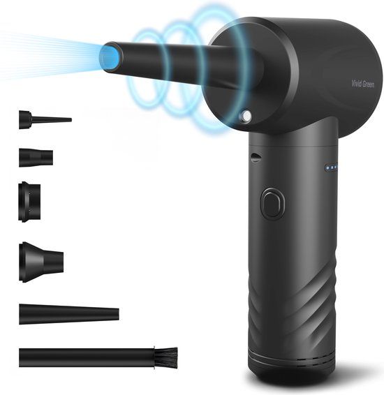 Vivid Green Airduster - 50.000 RPM - 3000 mAh - Stofreiniger - Perslucht - 3 standen - Draadloos en Oplaadbaar - Zwart - VGAD37