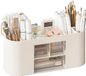 Merkloos Pen Holder, Storage Box, Desk Organiser, 10 Compartments, Large Capacity, Double Layer Transparent Tray, Can Hold Pencils, Crayons, Various Stationery, wit