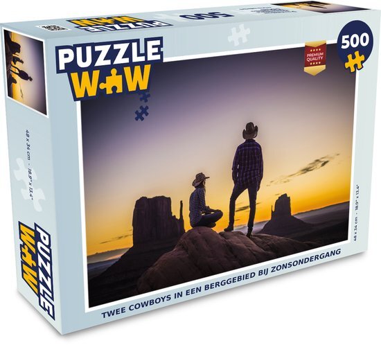 MuchoWow Puzzel Twee cowboys in een berggebied bij zonsondergang - Legpuzzel - Puzzel 500 stukjes