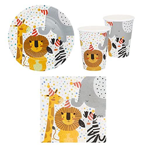 Boland - Safari Party Supplies Set - Paper Cups, Plates, Napkins, Decorations