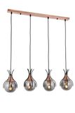 Moderne industriële kroonluchter, zwart en brons, 80 cm lengte, 70 x 13 cm, metalen behuizing, glazen cap, 4 x E27 Max 6 W, stijlvolle verlichting voor thuis en op kantoor