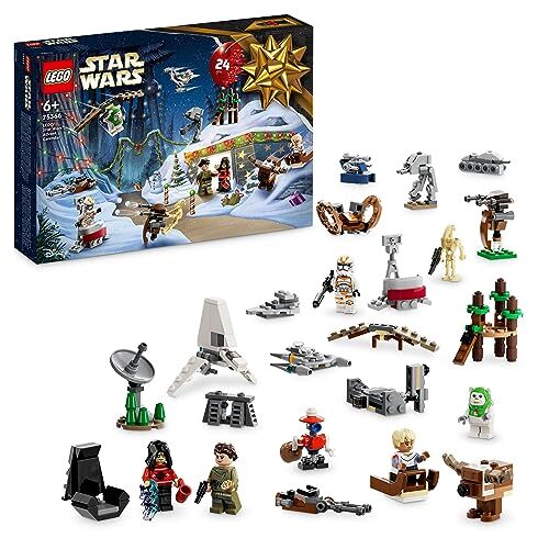 LEGO LEGO 75366 Star Wars adventkalender 2023 met 24 Cadeaus, inclusief 9 Personages, 10 Bouwbare Speelgoed Voertuigen en 5 Iconische Minimodellen, Kerstcadeau voor Kinderen en Fans