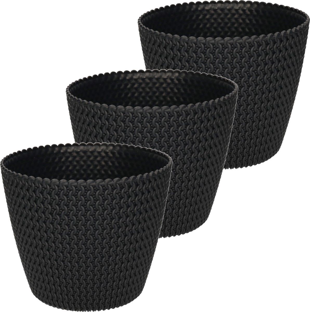 Bellatio Design - Bloempot/plantenpot - Zwart - Ø 21.8 cm - Kunststof - 4 stuks
