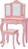 Teamson Kids Houten Kaptafel Kinderen - Tafel en Stoel Set - Polka Dot - Roze/Goud