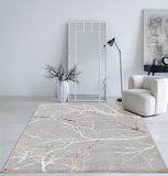 the carpet Mila – Modern vloerkleed met takkenmotief en glansstructuur, grijs met bruin takken, 80 x 300 cm