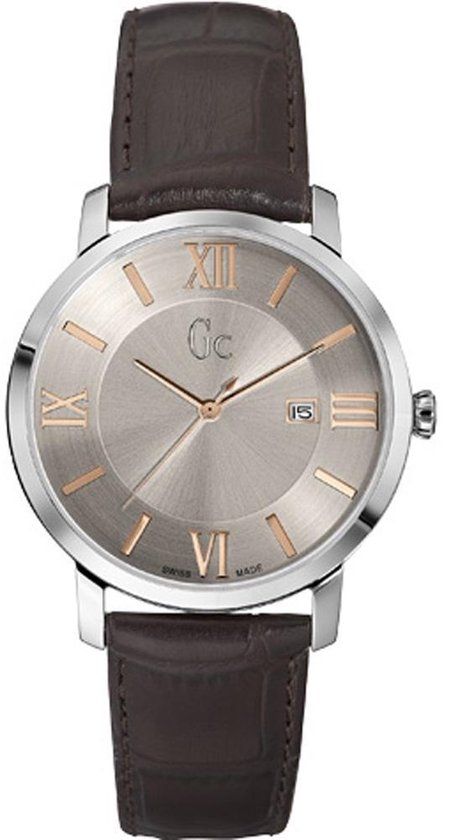 Gc Slim Class X60016G1S Herenhorloge - Zilverkleurig - Bruin lederen band
