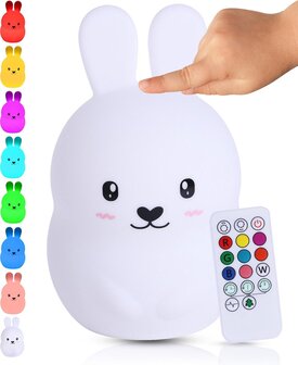 Kadoing Kadoing® Konijn Nachtlamp (L) - Met TAP-ON & Afstandsbediening - LED Lamp Oplaadbaar - Tafellamp - Baby - Kinderen - Babyshower - Babykamer - Kinderkamer – Slaapkamer - Kerst Cadeau - Kerstcadeautjes