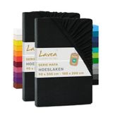 Lavea® Set van 2 Hoeslakens 90x200cm - 100x200cm – 100% Katoen – Zwart