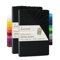 Lavea® Set van 2 Hoeslakens 90x200cm - 100x200cm – 100% Katoen – Zwart