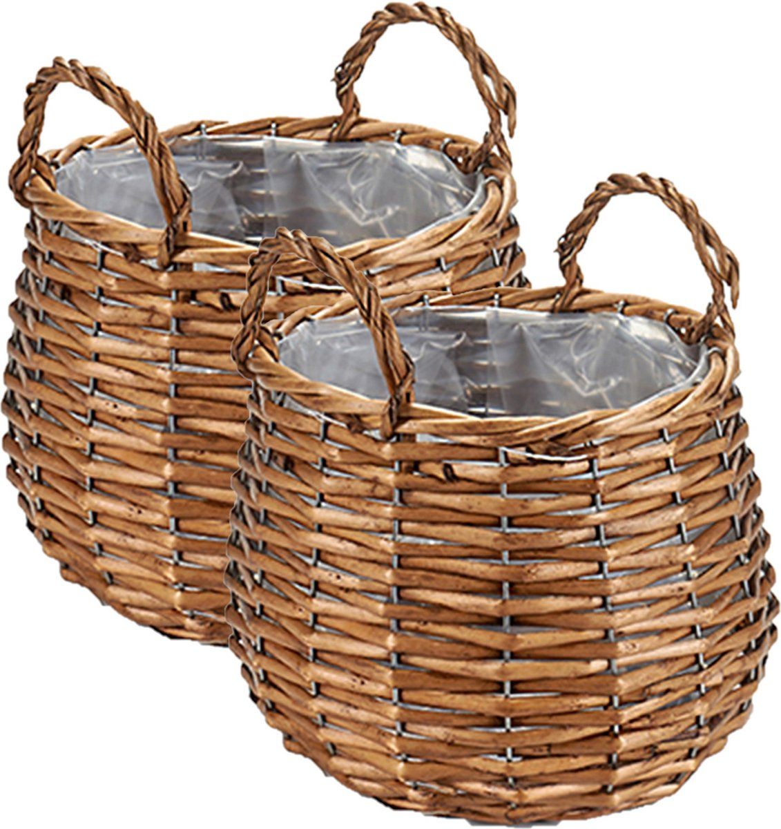 Ibergarden Set van 2x plantenbak manden gevlochten riet 23x23x15cm - Bruin