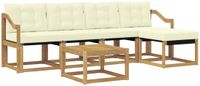vidaXL - Bank loungeset - 5 zitplekken - Wit en crème - Acacia hout