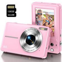 SZSMART Compacte digitale camera DC403 FHD 44MP zoom 16X 2.4 + 128GB - roze
