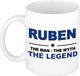 Bellatio Decorations Ruben cadeau mok - man myth legend - naam koffiemok / beker - wit en blauw - 300 ml - verjaardag