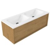Saniclass Meuble de salle de bain avec cadre en bois - 120x45x57.5cm - Lavabo Torino en surface solide blanc - sans trou pour robinet - 1 tiroir - chêne mat naturel (bois) SW1420772/SW1471858