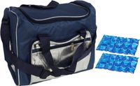 Gerimport Grote koeltas schoudertas blauw/zilver met 2 stuks flexibele koelelementen 21 liter