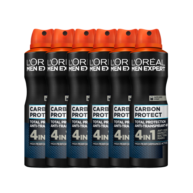 L'Oréal Men Expert Carbon Protect 4 in 1 - Voordeelverpakking 6 x 150ml - Deodorant Spray