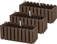 Prosperplast 3x stuks fence-look ophang plantenbakken/bloembakken kunststof 38 x 18 x 16 cm houtbruin met droogtemeter