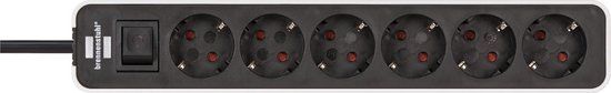 Brennenstuhl Ecolor Stekkerdoos - 6-voudig - Wit/Zwart - 1,5m - Met Aan/Uit Schakelaar