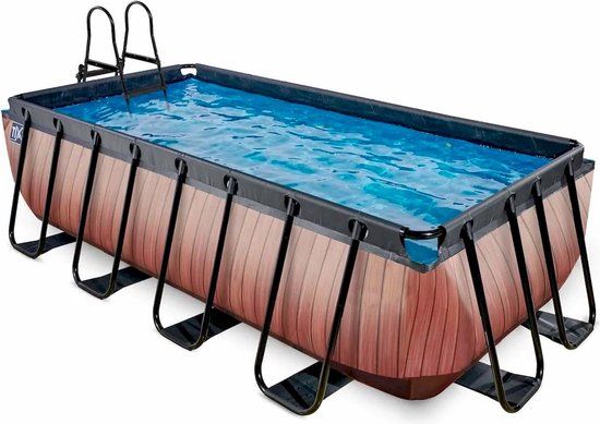 EXIT Wood Rectangular Pool 400x200cm with Sand Filter Pump - Brown