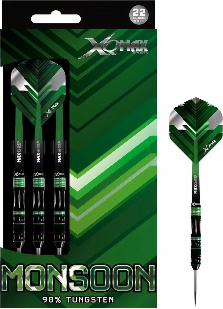 XQMAX Monsoon Steel Dart - 90% Tungsten - 22 g - Zwart/Groen