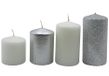 Adventskaarsen, stompkaarsen, adventskranskaarsen, tafelkaarsen, blokkaarsen, tafelkaars in zilver-wit en zilverglitter, levering 4 stuks, getrapt van L/B/H 5 x 5 x 5 cm tot 5 x 5 cm (l x b x h) 5 x 9