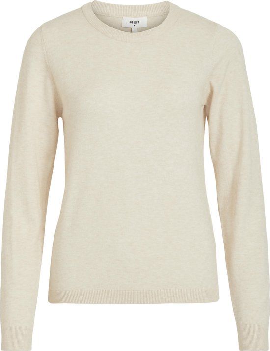 Object Collectors Item OBJTHESS L/S O-NECK KNIT PULLOVER NOOS Dames Trui - Beige - Maat S