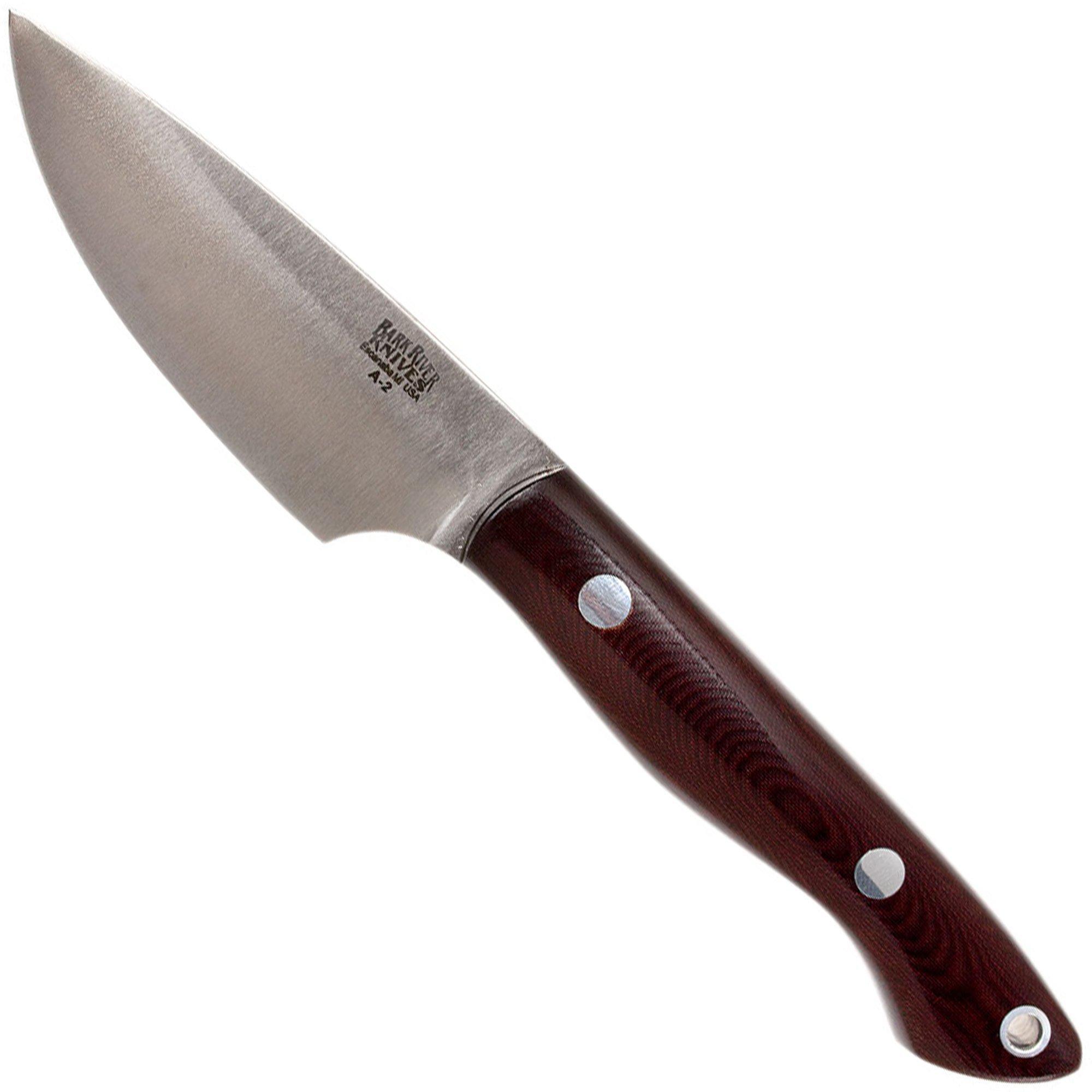 Bark River Knives Bark River Kalahari Bushman A2, Maroon Linen Micarta, brown sheath