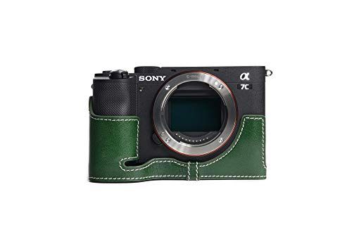 Zakao A7C Case, Handgemaakte Echt Lederen Half Camera Case Bag Cover voor Sony Alpha A7C 7C Bottom Opening Versie Met Hand Strap (Groen)