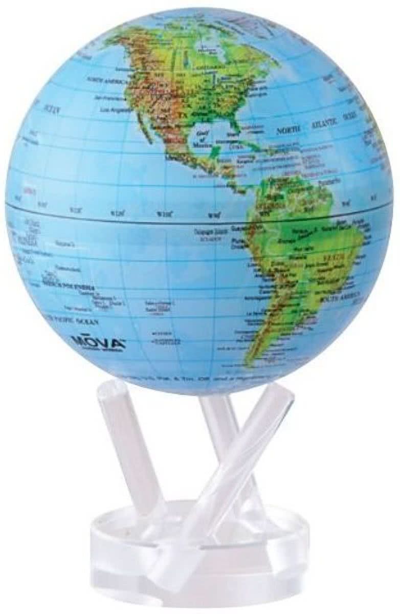 Mova wereldbol op zonne energie Ã˜ 11.5 cm - Blauw met hoogtekaart hoogglans BGE