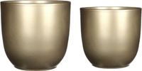 Mica Decorations Plantenpot/bloempot - 2x stuks - keramiek - goud - D19/22 cm