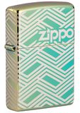 Zippo Stormaansteker, Abstract Laser, hoogglans blauwgroen, laser 360°, navulbaar, herbruikbaar, windbestendig design, geschenkdoos, gemaakt in de VS